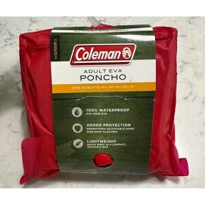 Coleman Adult EVA‎ Poncho Waterproof Lightweight Rain Gear One Size Red